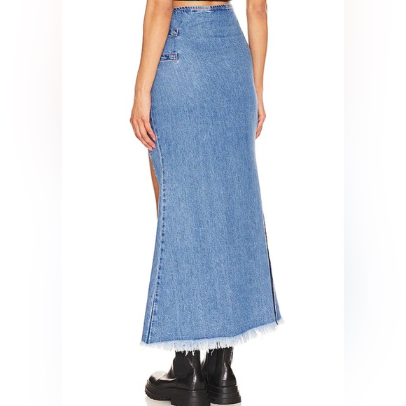 New Understated Leather Western Maxi Skirt in Summer Sky Blue denim split hem - Picture 2 of 6